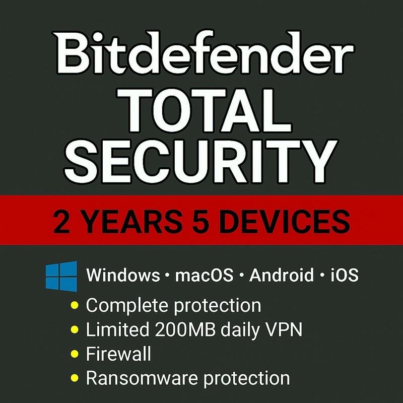 Bitdefender Total Security – 2 Years 5 Devices (Windows, MAC, Android)