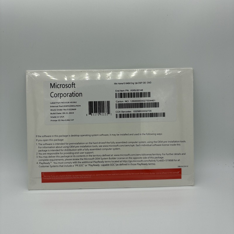 Windows 10 Home 64-Bit OEM System Builder DVD – BRAND NEW SEALED – KW9-00148