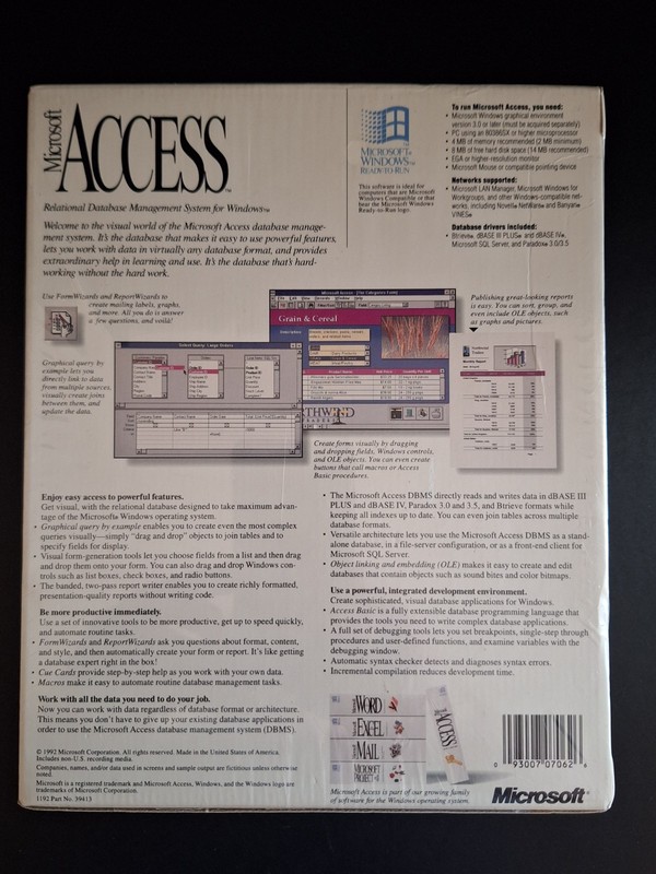 Vintage Microsoft Access v1.0 Windows 3.0 or later 3.5 Floppy NEW Factory Sealed gallery