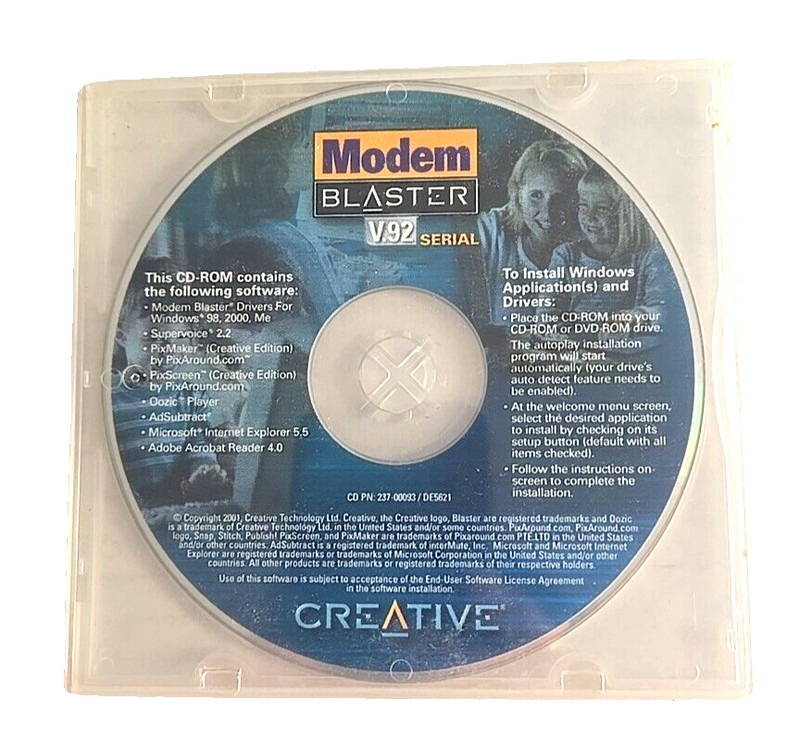 Creative Modern Blaster V.92 Software CD-ROM Disc Only Vintage 2001 gallery