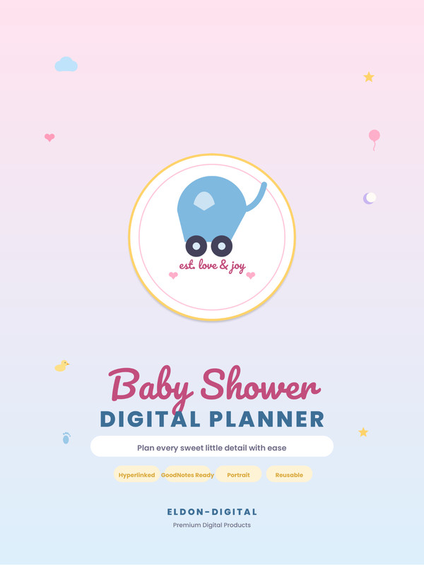 Baby Shower Digital Planner GoodNotes Notability iPad Printable PDF 33 Pages gallery