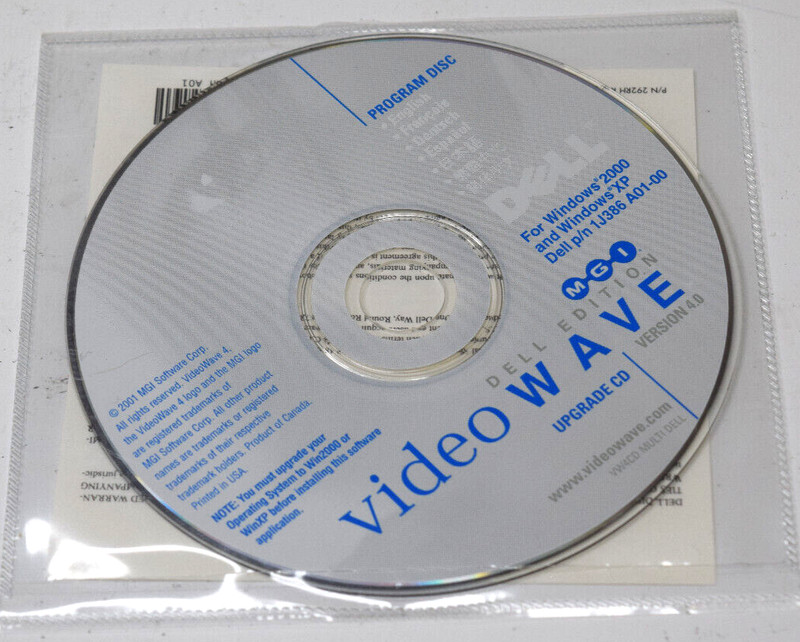DELL MGI Video Wave v.4.0 upgrade CD, Win 2000/XP 2001 P/N 1J386 A01-00