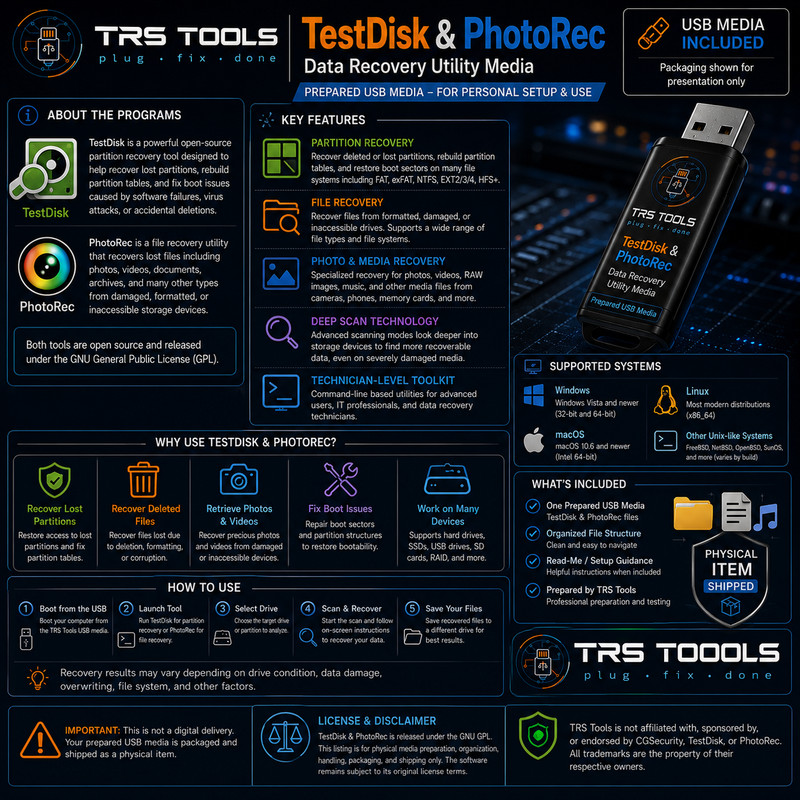 TestDisk & PhotoRec USB Prepared Data Recovery Utility Media gallery