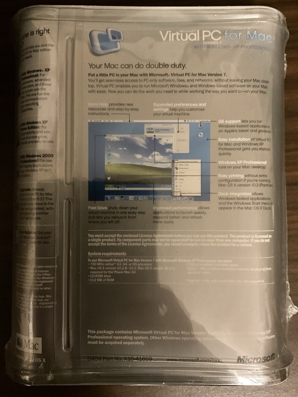 NEW Microsoft Virtual PC version 7 for Mac w/Windows XP Professional 2004 gallery