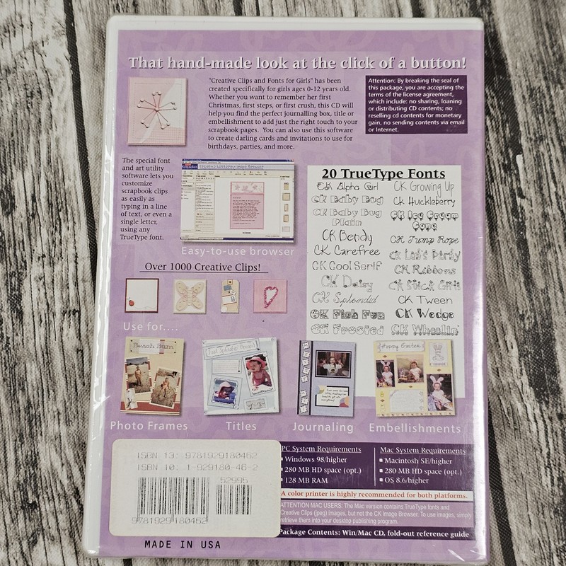 Creating Keepsakes Creative Clips & Fonts (For Girls) New Factory Sealed CD-ROM gallery