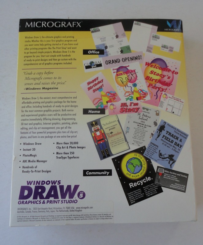New Sealed 1996 Micrografx Windows Draw Graphics & Print Studio CD ROM gallery