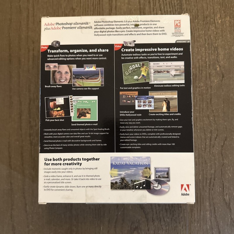 Adobe Photoshop Elements 3.0 PLUS Adobe Premiere Elements, for XP NEW SEALED! gallery