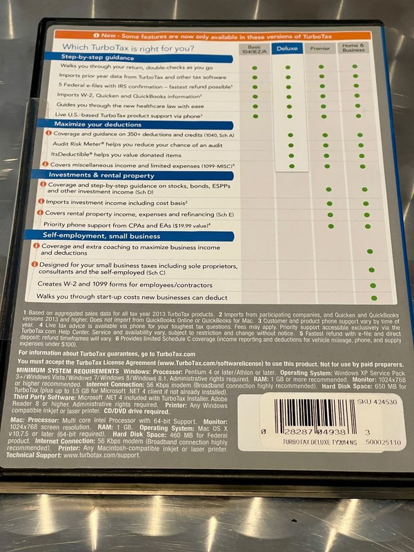 Intuit Turbo Tax Cd 2014 Deluxe Federal Return no state gallery