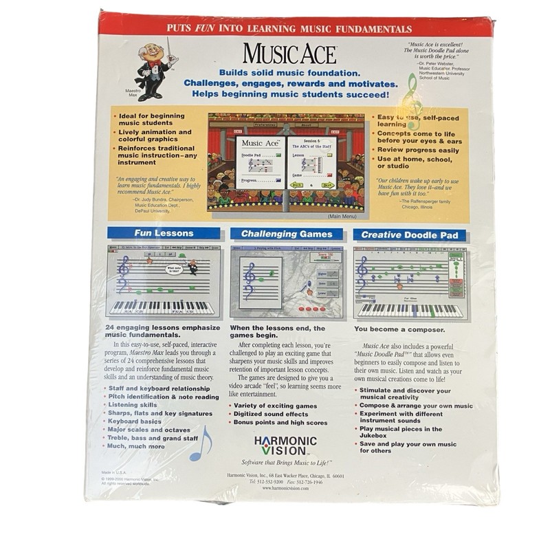 Music Ace Software Windows 95 98 2000 & Macintosh CD Harmonic Vision New Sealed gallery