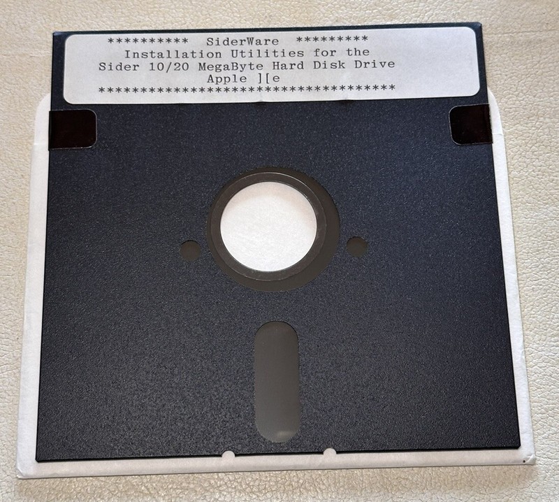 Siderware Utilities For Sider 10/20 Megabyte HDD DOS 3.3 Apple IIe 5.25” Floppy