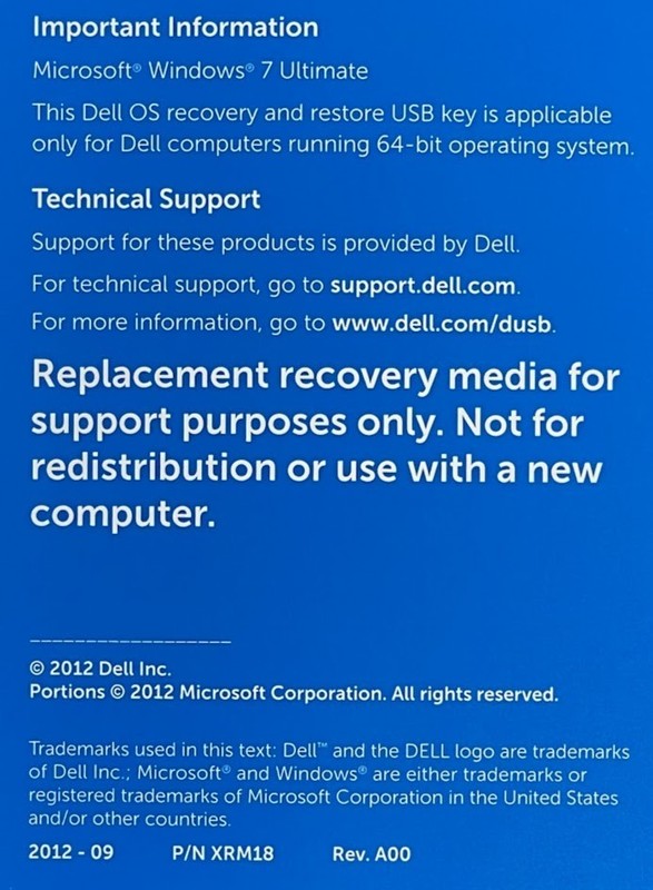 Microsoft Windows 7 Ultimate 64Bit OS Recovery & Restore USB Key / XRM18 / RXJ99 gallery
