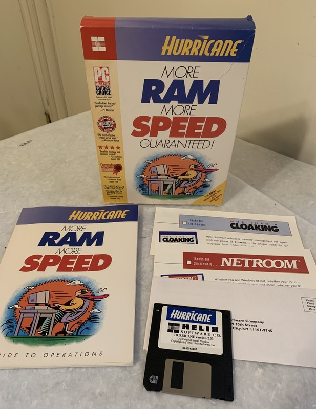 vintage 90s Hurricane RAM Memory Performance Helix Software 3.5″ floppy disk BOX