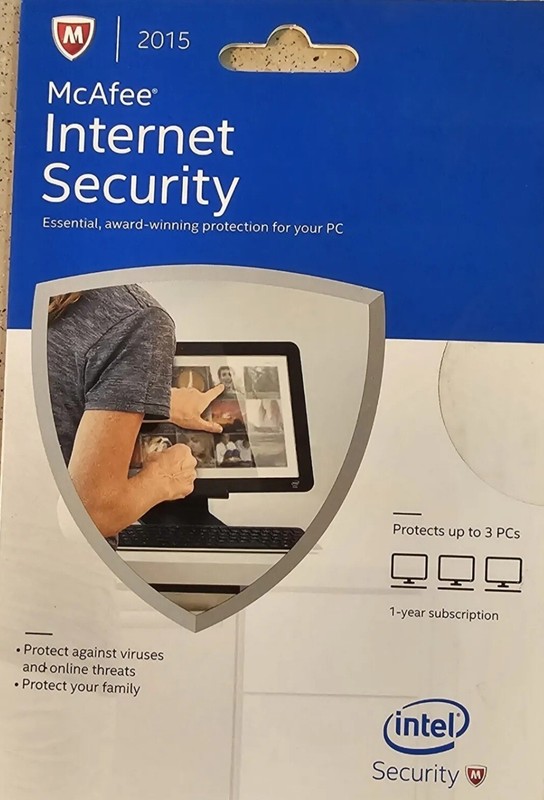NEW McAfee Internet Security 2015 – 3 PCs 1 Year protection. No CD Drive Needed