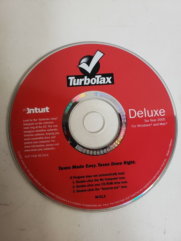 Turbotax deluxe 2005 Windows Mac 3 discs gallery