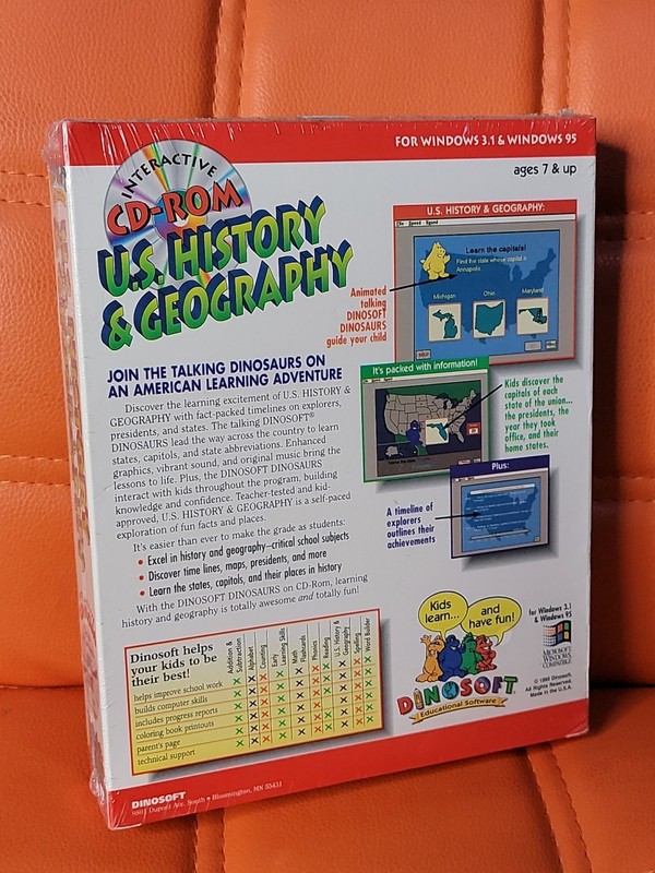 Rare HTF Dinosoft US History & Geography Educational Software Big Box (PC, 1995) gallery