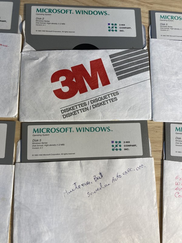 Microsoft Windows 3.1 5.25in Floppy Set Disks 1 to 7 1.2MB HD Z Nix OEM gallery