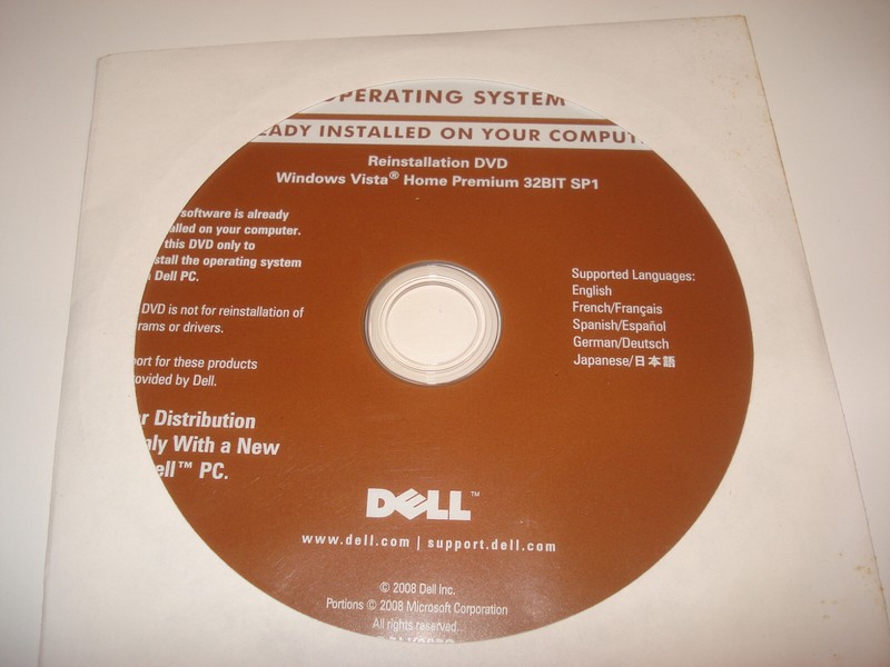 Dell Operating System Reinstallation DVD Windows Vista Home Premium 32Bit SP1