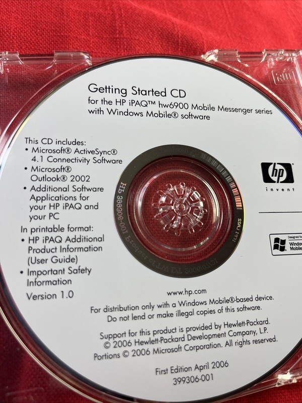 HP iPAQ Hw6900 Companion CD w WINDOWS MOBILE 5.0 w product key