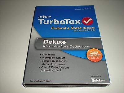 Turbotax 2013 Deluxe. Federal & State + Federal E-file. Ugly new sealed box. gallery