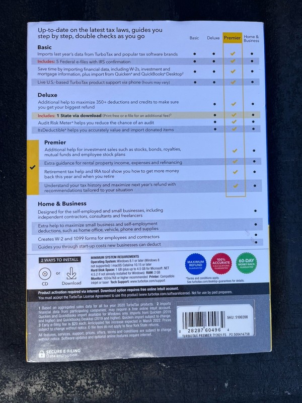 2021 TurboTax Premier Federal + State Investments & Rental Property CD *Open box gallery