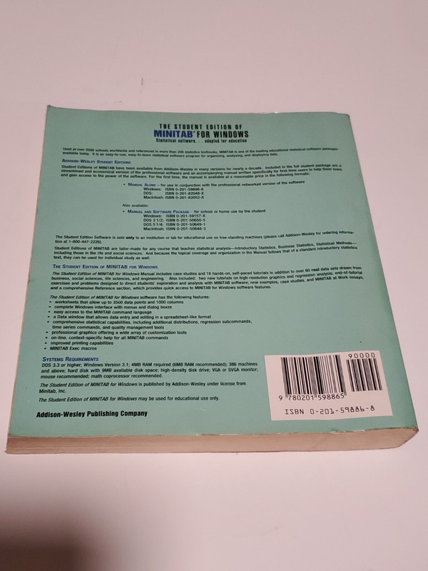 THE STUDENT EDITION OF MINITAB For WINDOWS Statistical Software 3.5 Floppy Book gallery