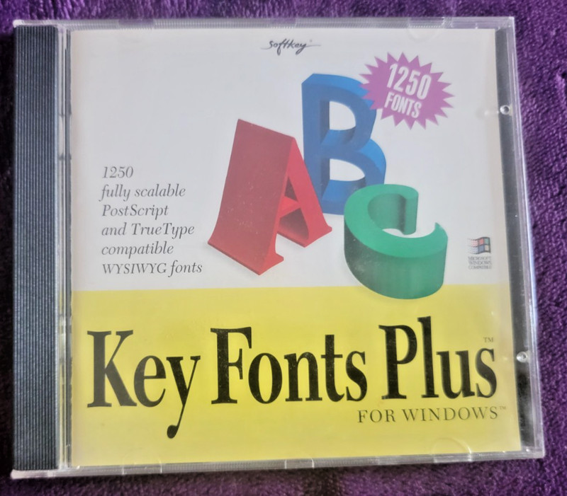 Softkey ~ Key Fonts Plus ~ 1250 Fonts, PC CD ROM, Windows, #KFP3344AE, 1995