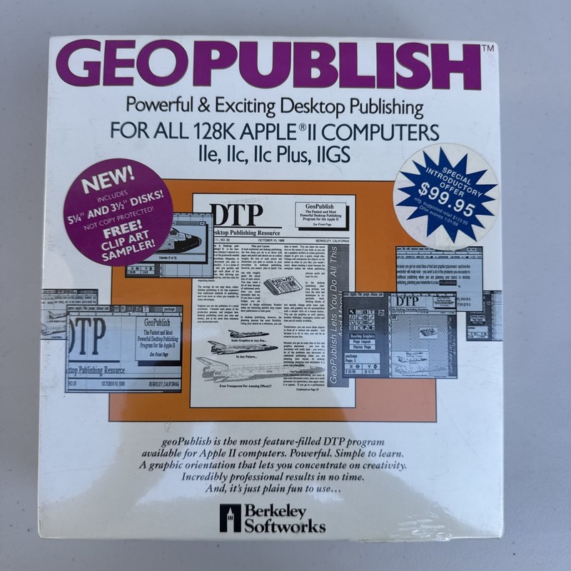 GEOPUBLISH Software For Apple II Computers IIe IIc 1988 NEW SEALED! BerkeleySoft