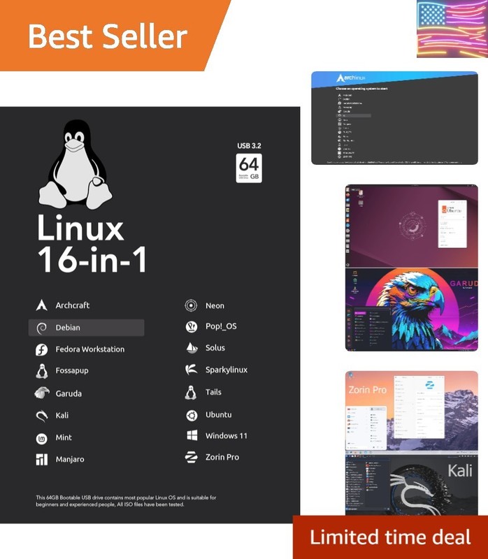 64GB – 16-in-1, Bootable USB Drive 3.2 for Linux & Windows 11, Zorin | Mint |…