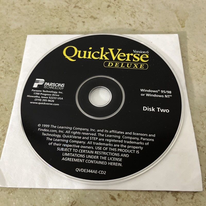 Quick Verse Deluxe Windows 95/98 NT Bible Reference CD Disc 2 Parsons