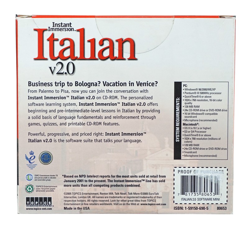 Instant Immersion LEARN how to Speak BEGINNER ITALIAN Language Win/Mac CD gallery