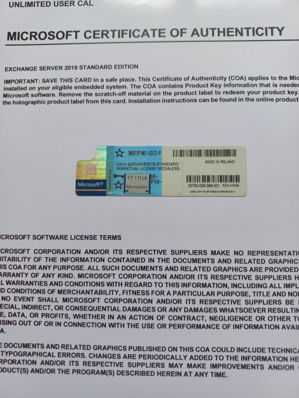 Microsoft Exchange Server 2019 STANDARD w Retail Unlimtd CAL GMGF0F4MC Authentic gallery