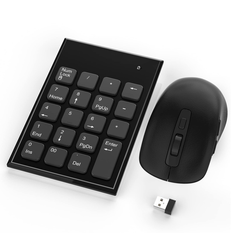 Wireless Number Pad and Mouse Combo 2.4G 19 Keys USB Wireless Numeric Keypad ...