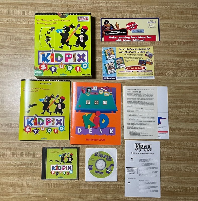 Kid Pix Studio PC/Mac CD-ROM w/ box, manuals, promotional materials