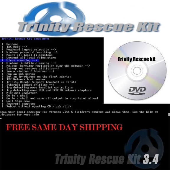 Trinity Rescue Kit Boot CD 3.4 Windows Password Reset, 5 Virus Scanners,
