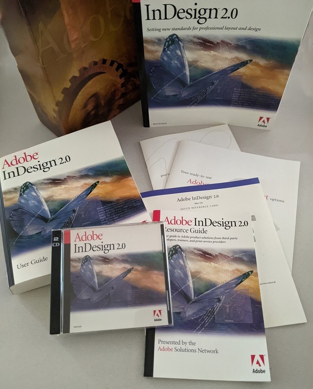 Adobe InDesign 2.0 for Mac w Serial Key – 2 CDs sealed – Resource & User Guides