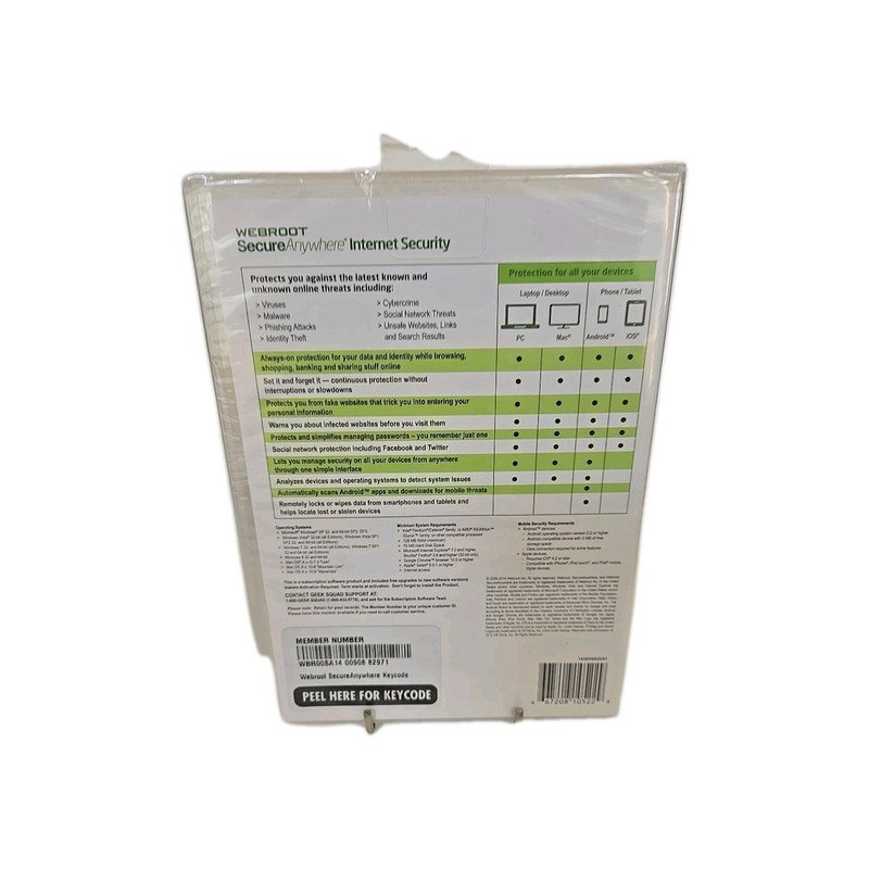 Webroot Secure Anywhere Internet Security 3 Devices PC MAC Mobile Sealed New gallery