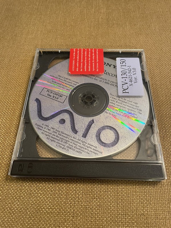 Brand New Sealed Sony Vaio Recovery 1993 – 1997 CD ROM PCV 130/150 Version V3.0