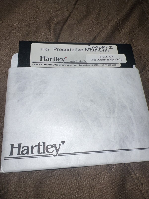 Prescriptive Math Drill : Hartley 5.25″ disks Floppy Apple