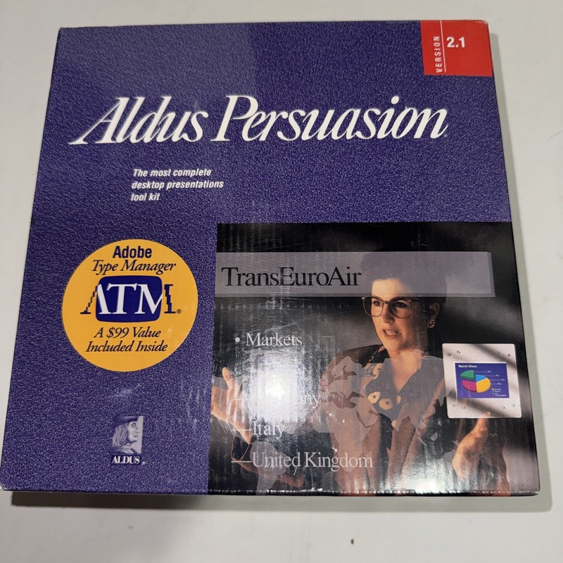 RARE Aldus Persuasion 2.1 + Adobe Type Manager- 1991 – Portions Factory Sealed
