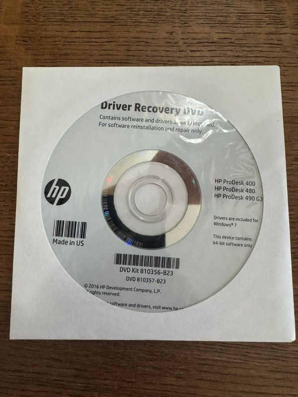 New HP Driver Recovery DVD Windows 10 ProDesk 400/480/490 G3 810356-B23