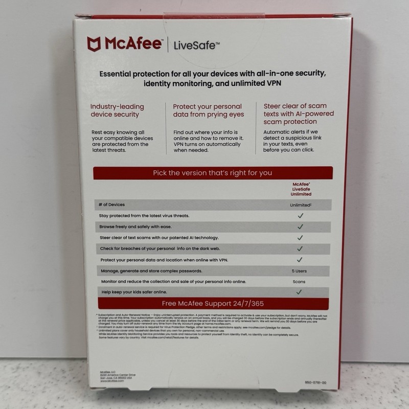 McAfee LiveSafe 2026 Unlimited Devices, Antivirus Internet, 1 Year, Sealed Box! gallery