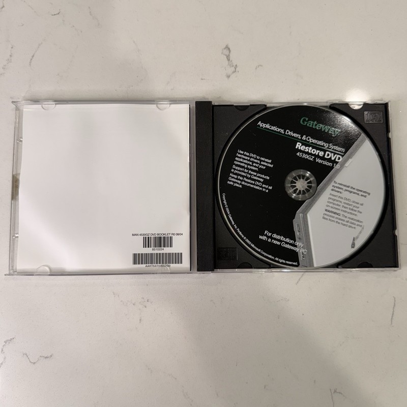 Gateway 4530GZ Restore DVD Computer Software Disc gallery