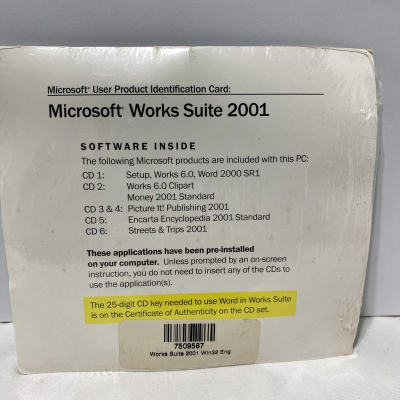 New Vintage Microsoft Works Suite 2001 6 CD Sealed gallery