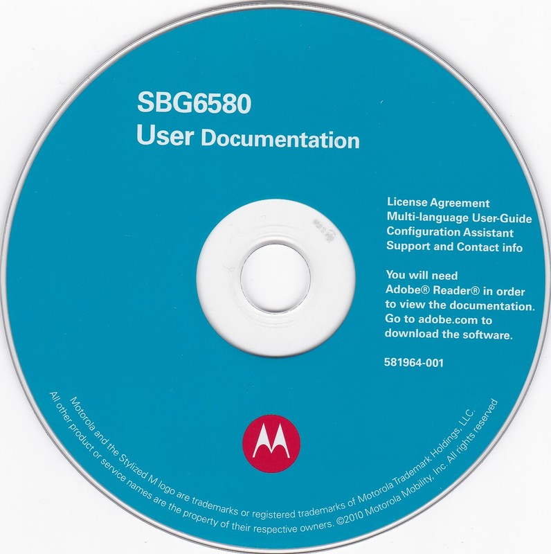 Motorola: User Documentation SBG6580 (PC, 2010) *DISC AND DIRECTIONS ONLY*