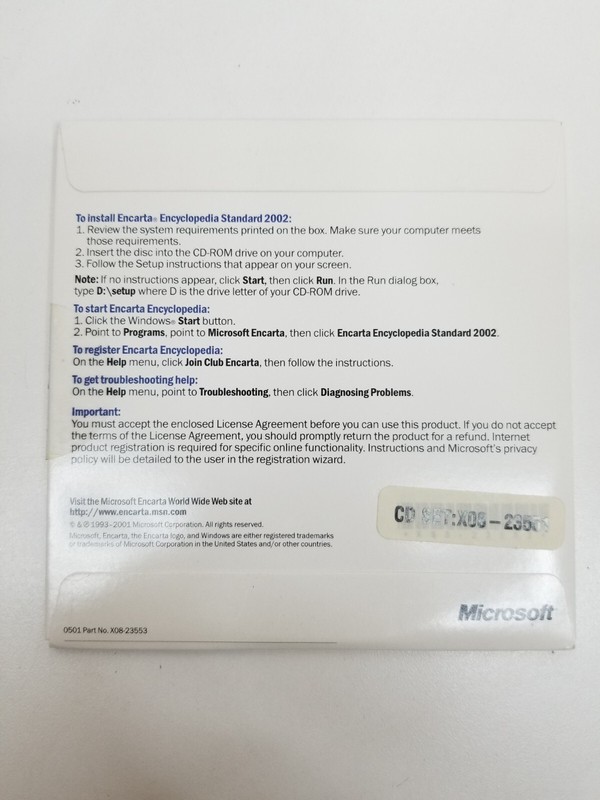Microsoft Encarta Standard 2002 Encyclopedia: Windows PC NEW / Factory Sealed gallery