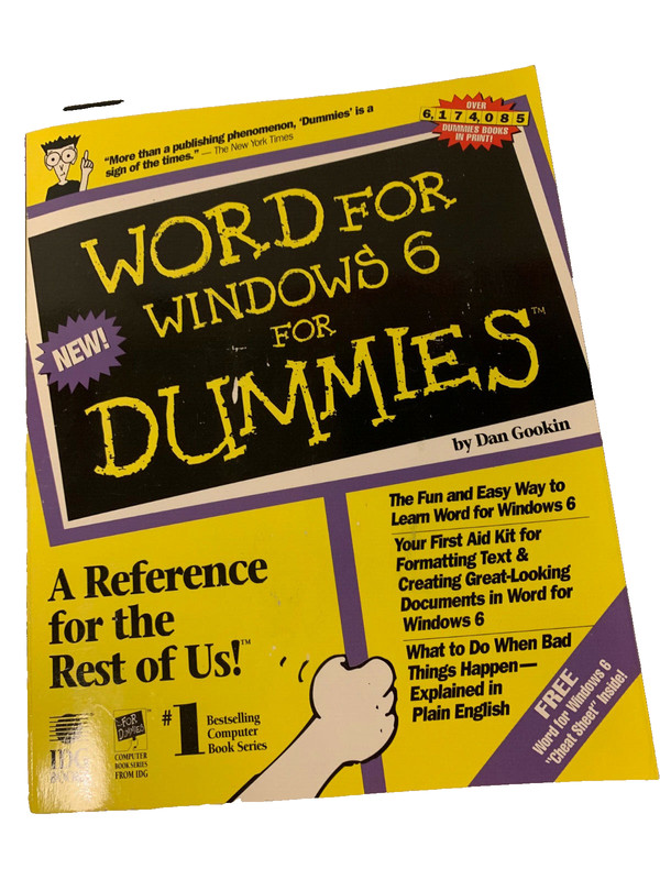 WORD FOR DUMMIES WIN BOOK GOOKIN COLLECTIBLE 1-56884-075-6 LAST ONE