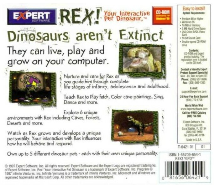 Rex Interactive Pet Dinosaur Game PC CD-Rom Windows 95 Tyrannosaur 1997 Expert gallery