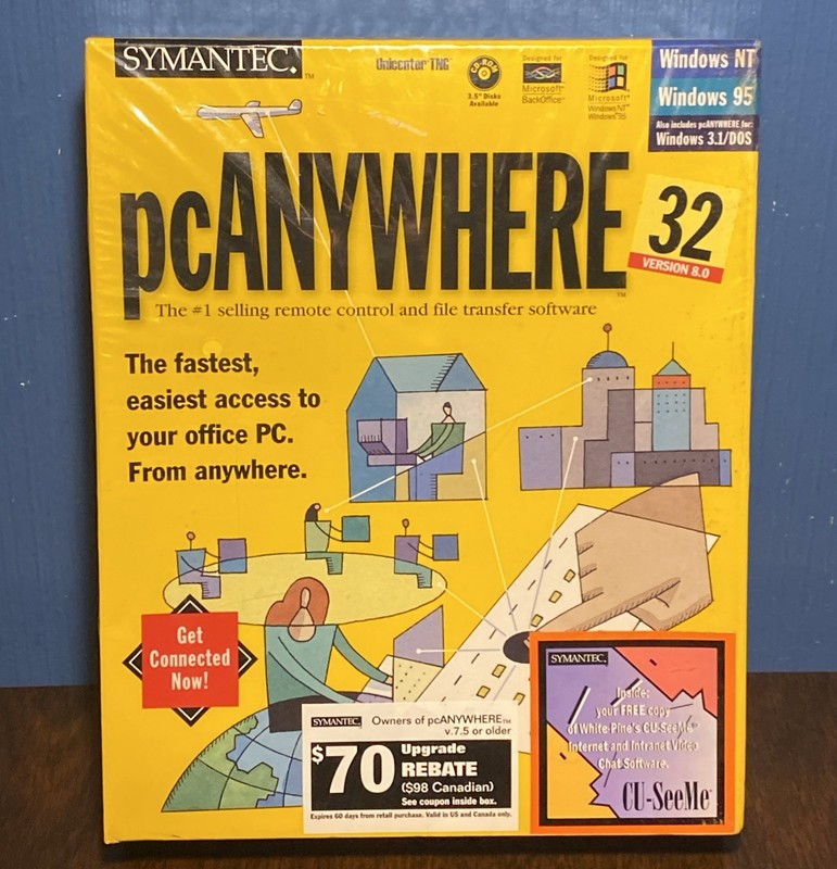 SYMANTEC PC Anywhere 32 Version 8.0 – PC CD-ROM Home Office Software, NEW SEALED