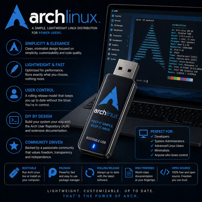 Arch Linux Bootable USB | Live & Install | LATEST Version – FAST EASY PRELOADED