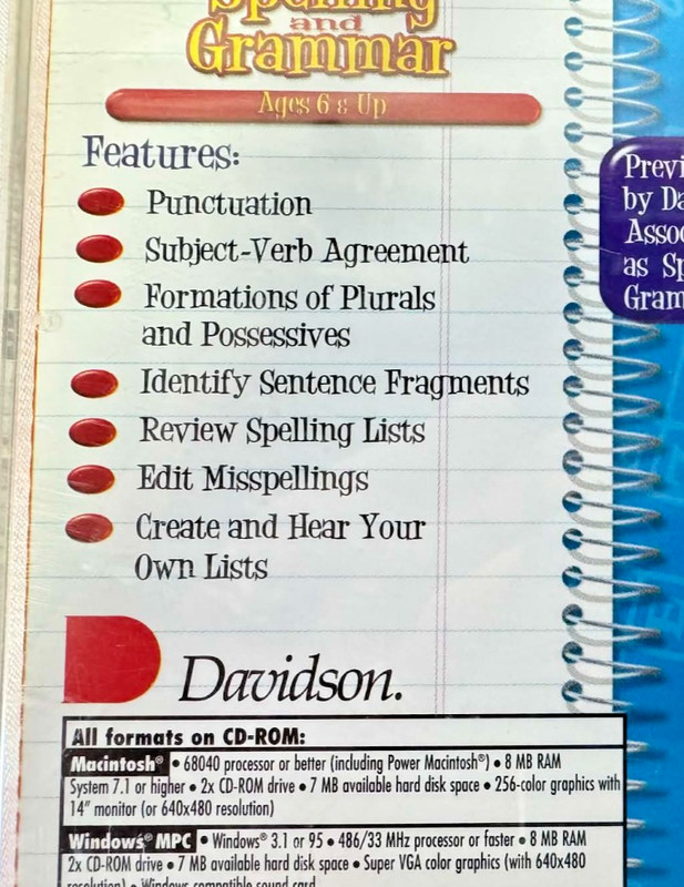 Davidson Learning Center Series: Spelling and Grammar CD-ROM Windows/Mac 1998 gallery
